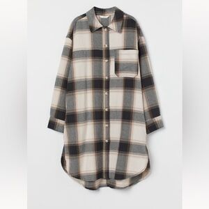 H&M Long Cotton shacket Shirt Jacket checks black white 100% cotton size:Medium